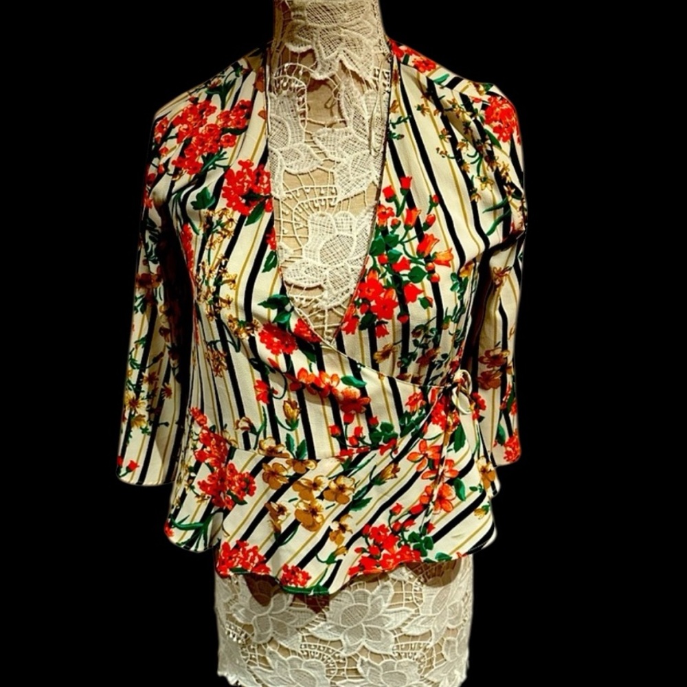 Zara floral striped tie top